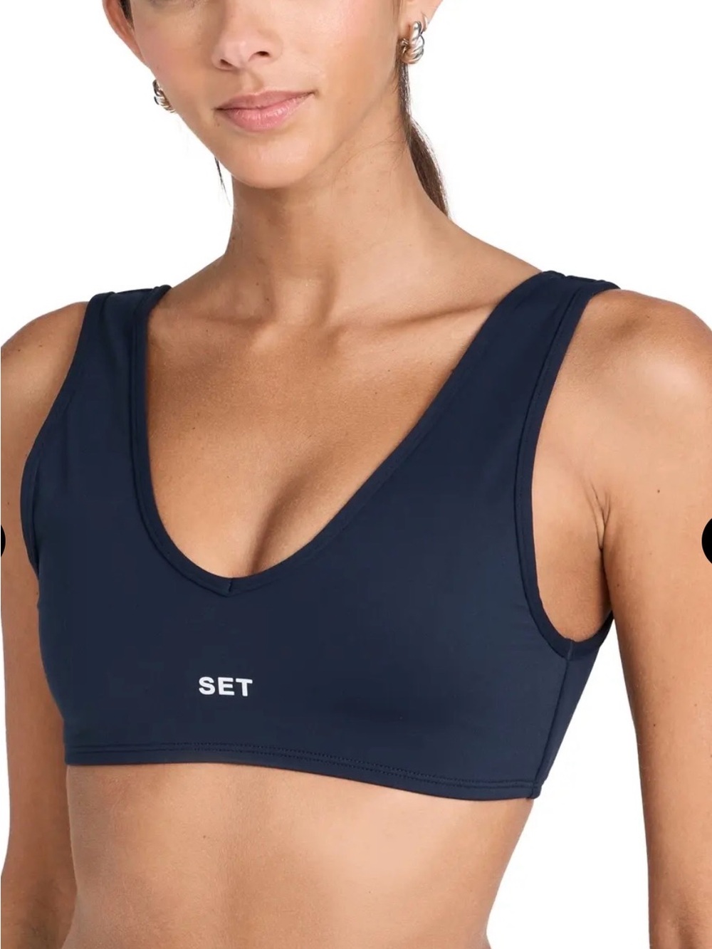 SET active sport body dip bra, Navy round neck Sports Bralette, sz L, euc